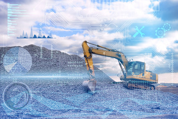 conceptual representation of the industry of the future, construction using technology without the use of man, an excavator based on artificial intelligence