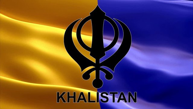 The main symbol of sikhism is the khanda sign on the background of an waving Khalistan flag, video, 4K