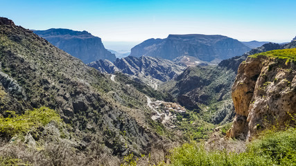 Omani Mountains at Jebel Akhdar Gorge in Al Hajar Range, Oman