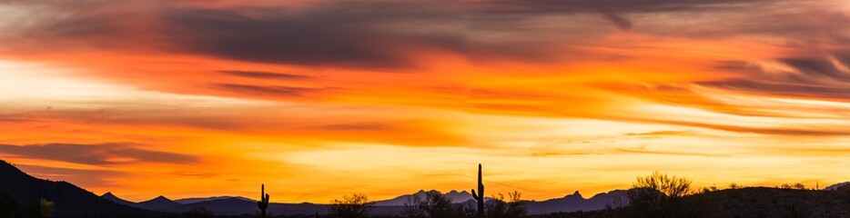 Panoramic image of a sunset over the Sonoran Desert of Arizona. © Jason Yoder