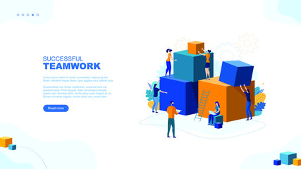 Trendy flat illustration. Successful teamwork page concept. Office workers planing business mechanism, analyze business strategy and exchange ideas.Template for your design works. Vector graphics.