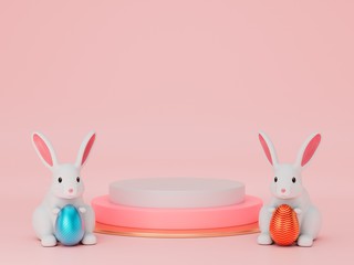 3d render display podium with easter rabbit