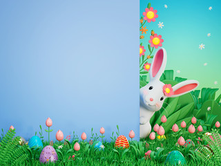 3d render image of easter bunny rabbit decorate with easter egg on field