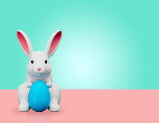 3d render image Easter bunny rabbit holding easter egg