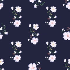 Seamless pattern with colorful hand drawn flowers. Original textile, wrapping paper, wall art surface design. Vector illustration. Floral simple minimalistic graphic design