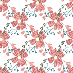 Simple cute floral bouquet vector pattern with small and medium flowers and leaves.