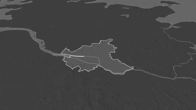 Hamburg, state with its capital, zoomed and extruded on the bilevel map of Germany in the conformal Stereographic projection. Animation 3D