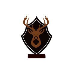 Deer head with antlers on shield icon isolated on white background