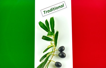 Olive branch with olives onto flag
