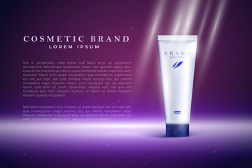Packaging design of cosmetic tube. Cosmetic ads concept, white moisturizer cosmetic tube with place for brand name, logo and other texts.