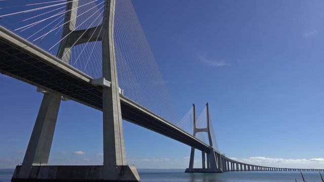 Vasco da Gama Bridge in Lisbon, Portugal, panorama 4k