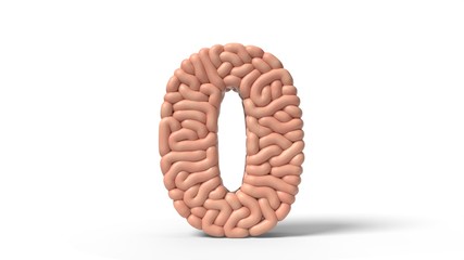 human brain in shape of number 0. 3D illustration