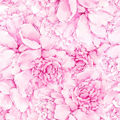 Fototapeta premium Hand drawn watercolor floral illustration. Realistic peony flower on a white, isolated background. Seamless peon flower pattern. For wedding invitation, textile, print.