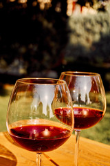 Two Glasses of Fresh Red Wine for Celebration
