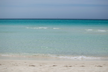 Havana, Cuba - may 4, 2019: American blue Buick parkedclassic car parked on the beach in Varadero Cuba - Serie Cuba Reportage