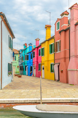 Colorful apartment building in Burano, Venice, Italy.