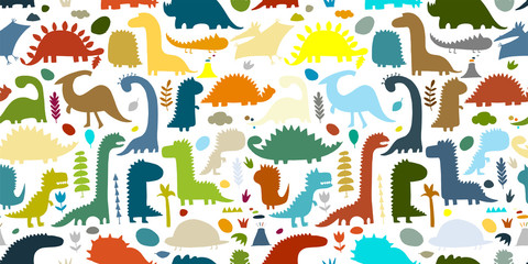 Funny dinosaurs, childish style. Seamless pattern for your design