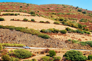 Car on beautiful road in Teulada Cagliari Sardinia