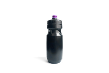 A black sports drink water bottle isolated on a white background