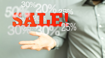 Hand Holding Red Percentage Sign 3d