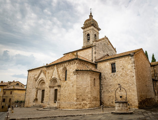 Fototapeta na wymiar the Collegiata church of San Quirico and Giulitta at San Quirico d'Orcia, Province of Siena, Tuscany, Italy