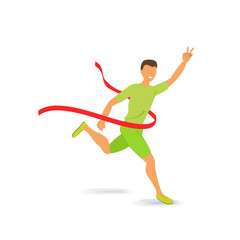Naklejka na ściany i meble Athlete runner-up crosses the finish line first. Vector illustration in flat style. The concept of the idea of winning in sports or in any business. isolated on a white background