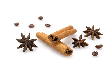 Aromatic spices on a white background.