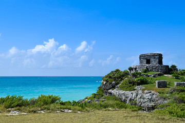 Ruins on the paradise beach background