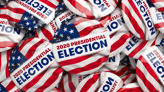 3D Illustration Of 2020 US Presidential Election Buttons. 