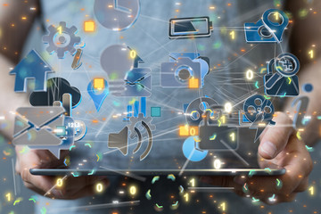 code data concept in hand digital 3d