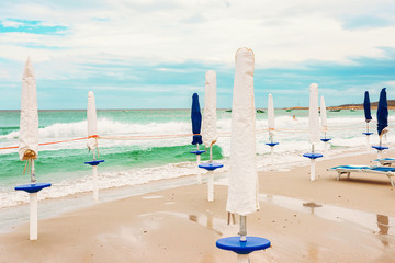 Umbrellas at La Cinta beach San Teodoro Sardinia Italy