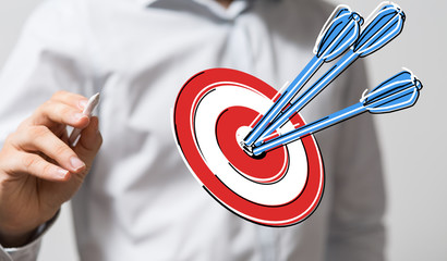 Dart arrow on target dartboard, Business success concept..