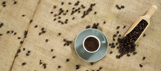 Fresh italian style coffee with roasted coffee beans