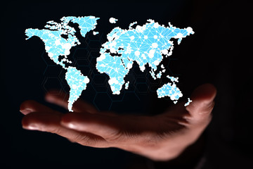 Global network connection. World map point and line composition