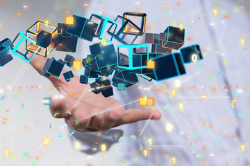 code data concept in hand digital 3d