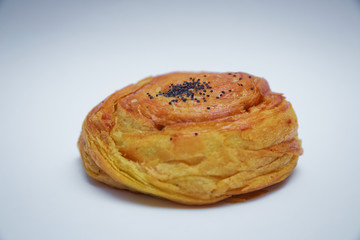 Gogal Traditional Azerbaijani Cookie on Novruz Easter . Fresh pastries Gogal isolated on white background. Traditional Azerbaijani Cookie .