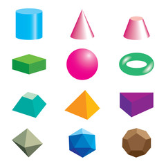 Set of volumetric geometrical colored shapes