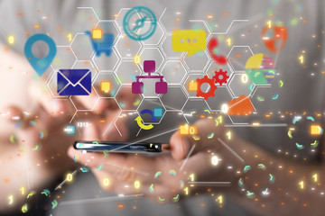 code data concept in hand media.
