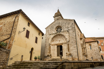 the Collegiata church of San Quirico and Giulitta at San Quirico d'Orcia, Province of Siena, Tuscany, Italy