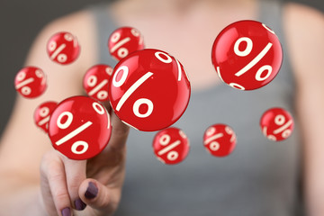 percent shopping digital in hand 3d.