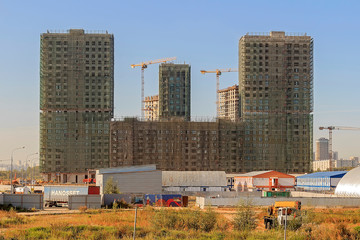 Construction of building Construction of apartment house. Concrete slab foundation building....