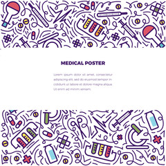 vector medical doodles concept illustration. With place for text. Healthy lifestyle concept. Design for advertising, web sites, posters, print.