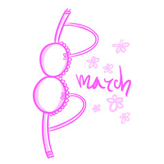 Postcard March 8. Illustration of a bra.