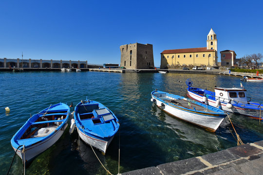 Acciaroli, Italy, 02/15/2020. Boats in the harbor of a tourist town in southern Italy