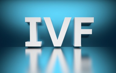 Word In vitro fertilisation abbreviation IVF letters on blue background over shiny surface. 