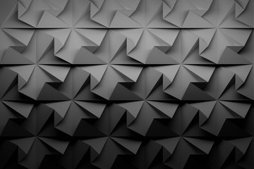 Carbon black pattern with flower like pseudo paper folds, geometric shapes