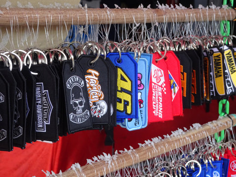 KUALA LUMPUR, MALAYSIA -MARCH 16, 2018: Keychain Made From Thick Fabric. Popular Motorcycle Brand Logo And Brand Name Embroidered On Top Of It.