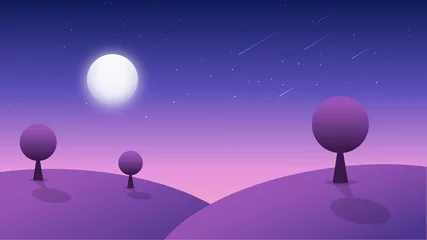 Photo sur Plexiglas Tailler Paysage géométrique abstrait rose avec des arbres, la lune et le ciel étoilé