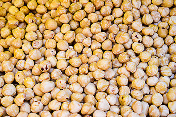 Dried and roasted hazelnuts at a market