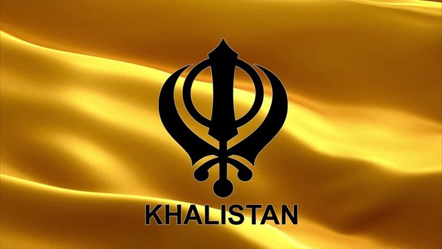 The main symbol of sikhism is the khanda sign on the background of an waving Khalistan flag, video, 4K